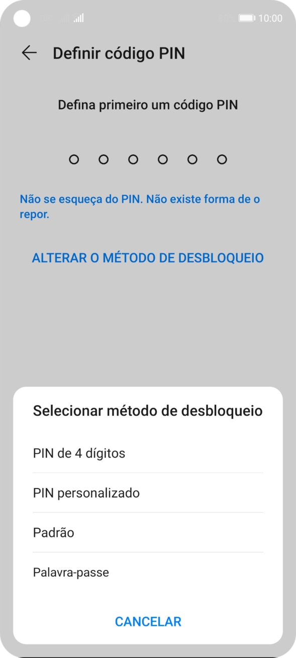 Prima o código de bloqueio do telefone pretendido e siga as indicações no ecrã para estabelecer um código de bloqueio adicional.