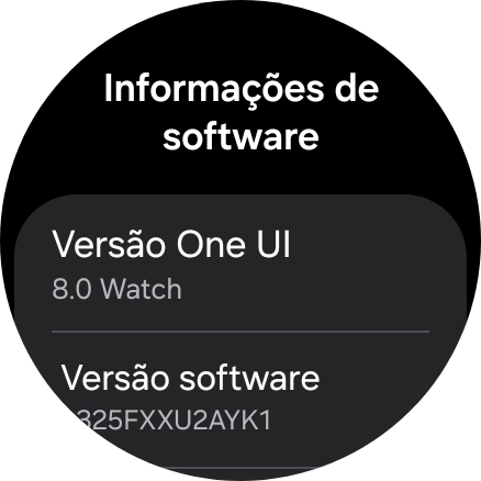 A versão de software do seu smartwatch é mostrada em Versão software.