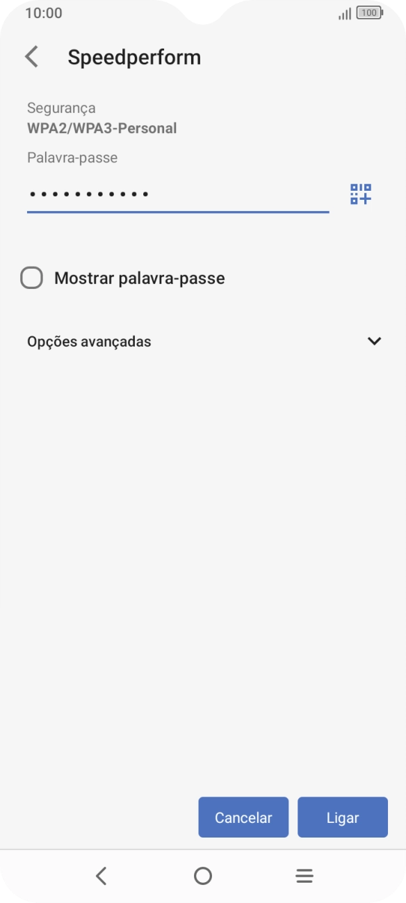 Introduza a password da rede Wi-Fi e prima Ligar.