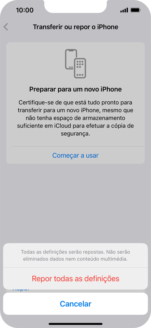 Prima Repor todas as definições.