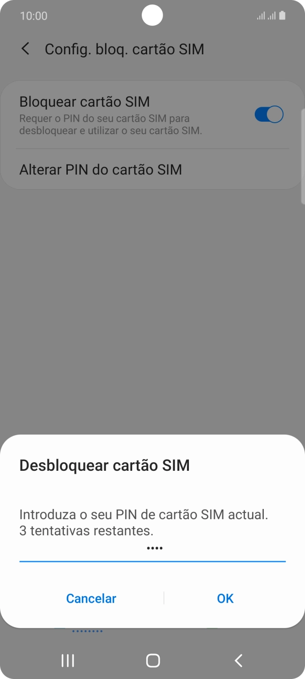 Introduza o seu código PIN e prima OK.