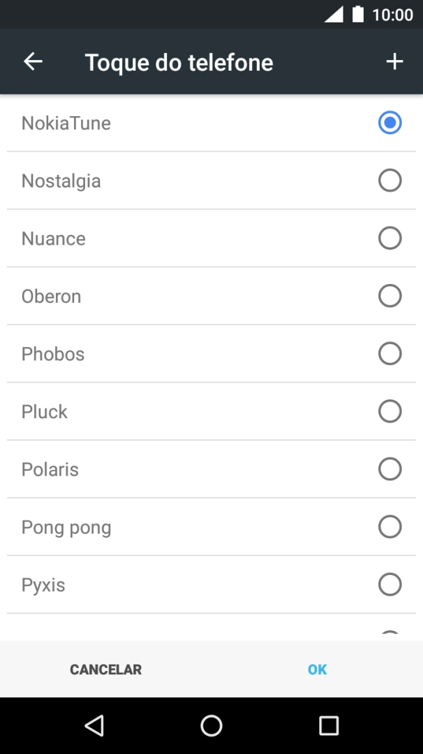 Prima o ícone para adicionar um tom de toque.