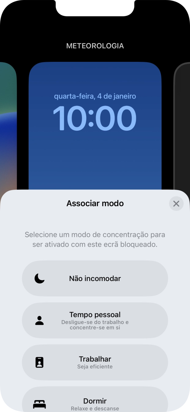 Prima o modo de concentração pretendido.