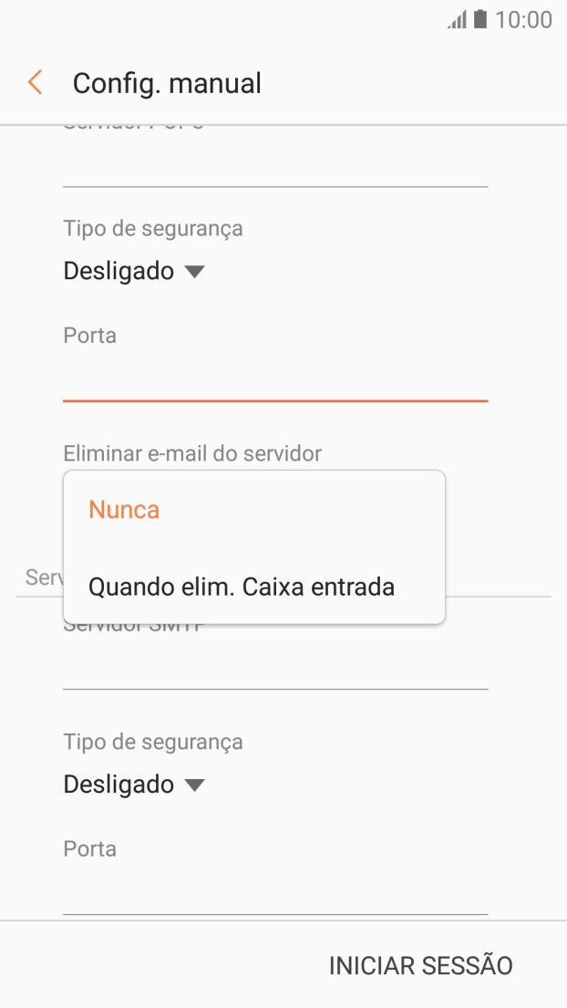 Prima Nunca para manter os e-mails no servidor quando estes são apagados no telefone.