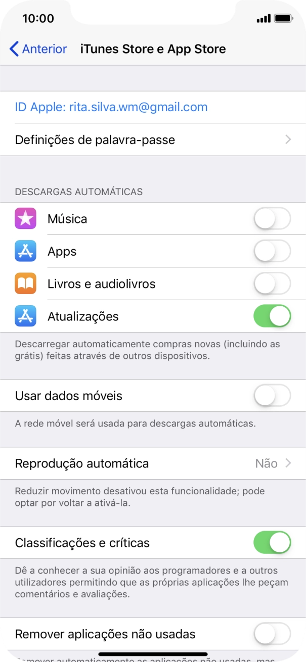 Prima o indicador junto ao tipo de conteúdo pretendido para ativar ou desativar a função.