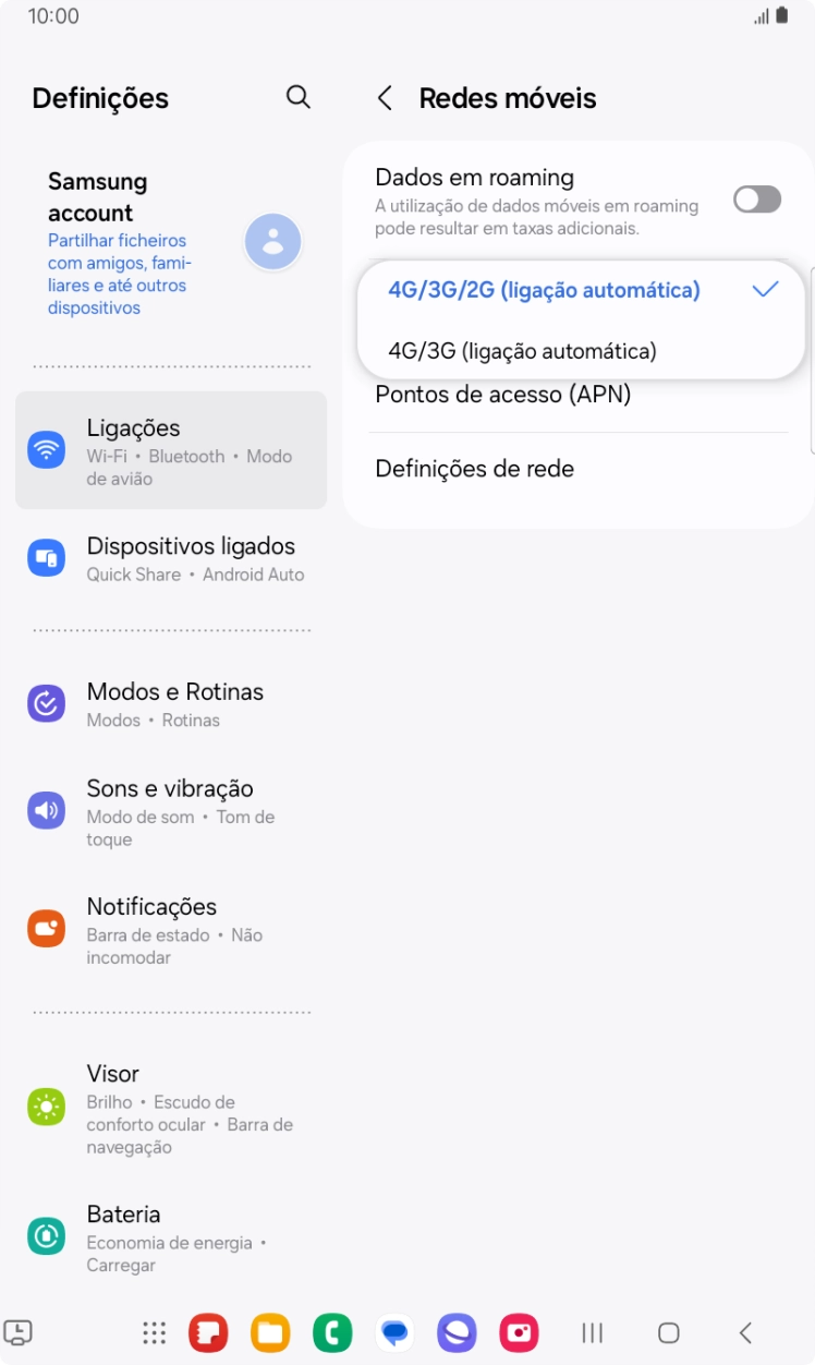 Prima o tipo de rede pretendido.