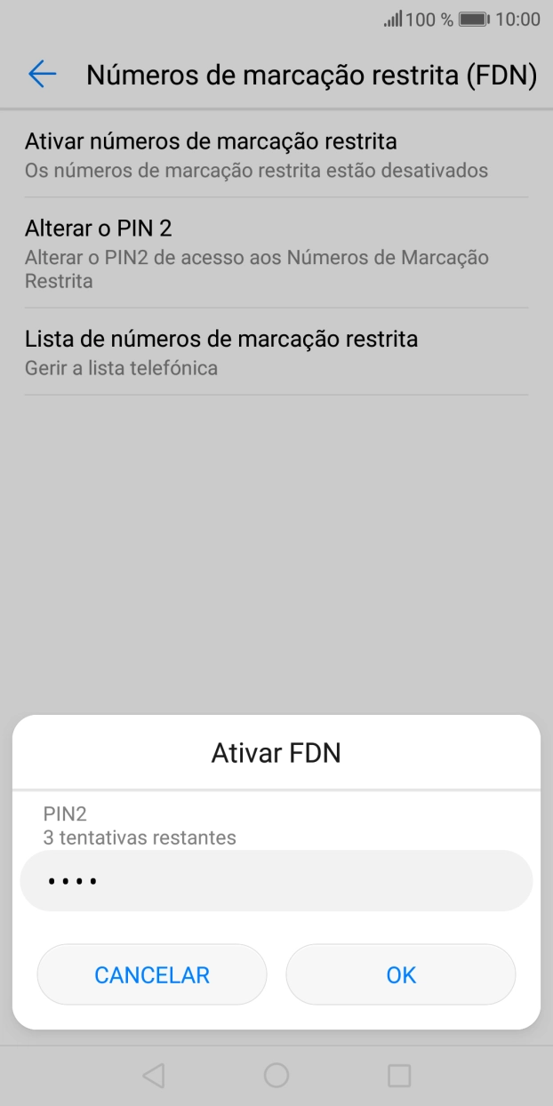 Introduza o código PIN2 e prima OK.