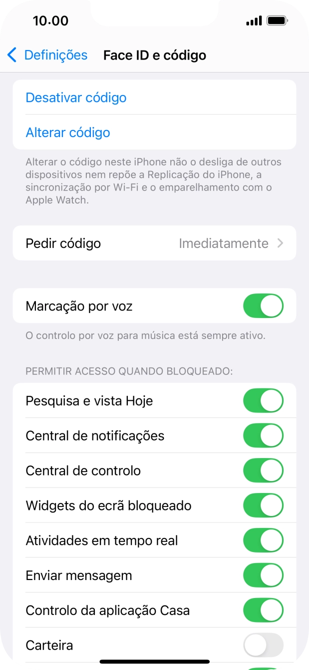 Prima Desativar código, e introduza o código de bloqueio.