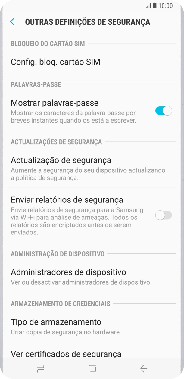 Prima Config. bloq. cartão SIM.