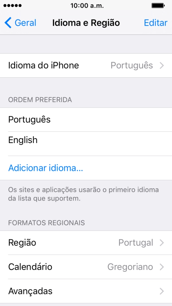 Prima Idioma do iPhone.