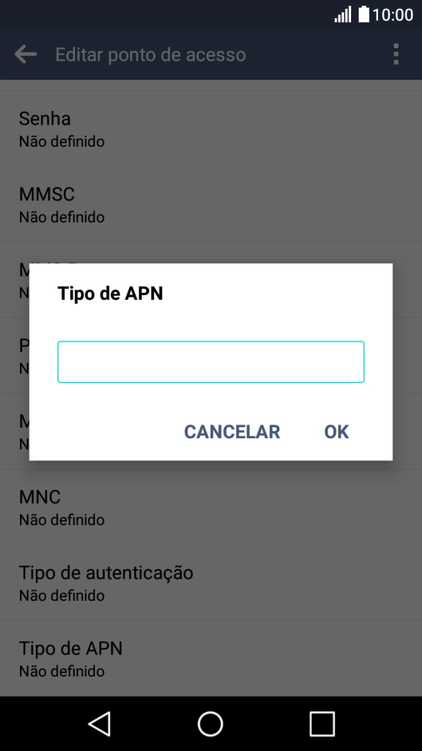 Introduza default e prima OK.