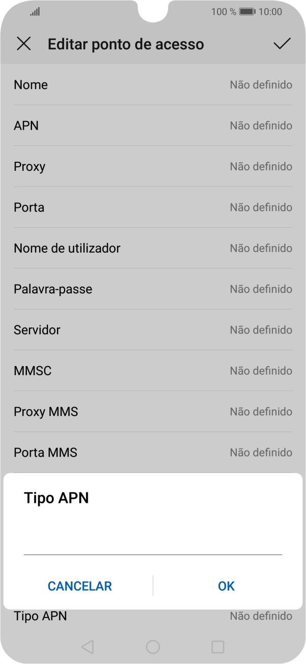Introduza default e prima OK.