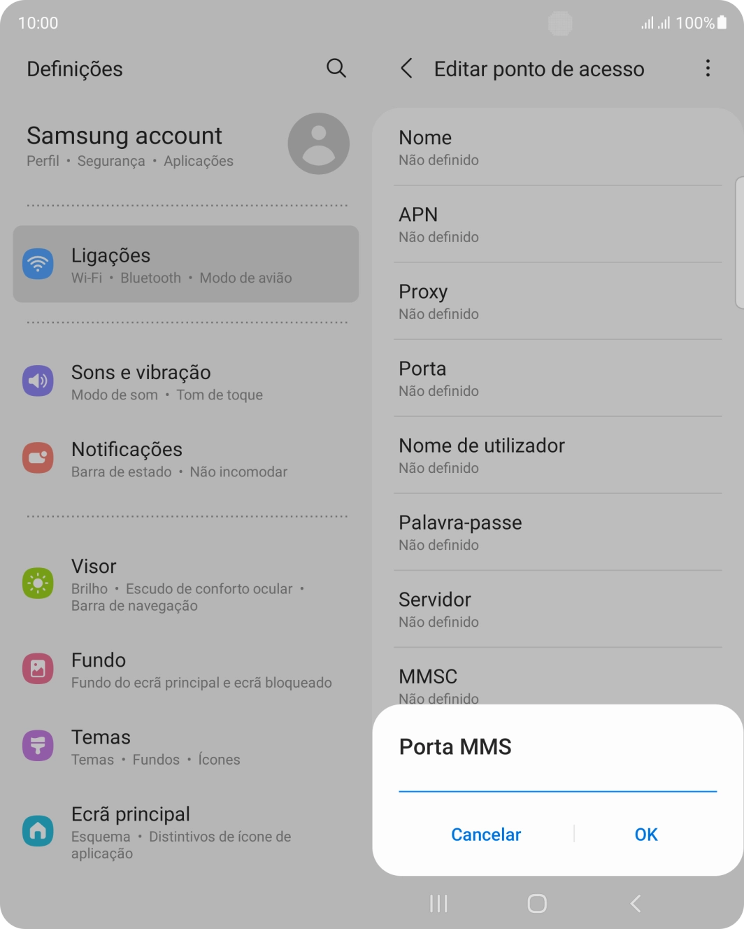 Introduza 80 e prima OK.