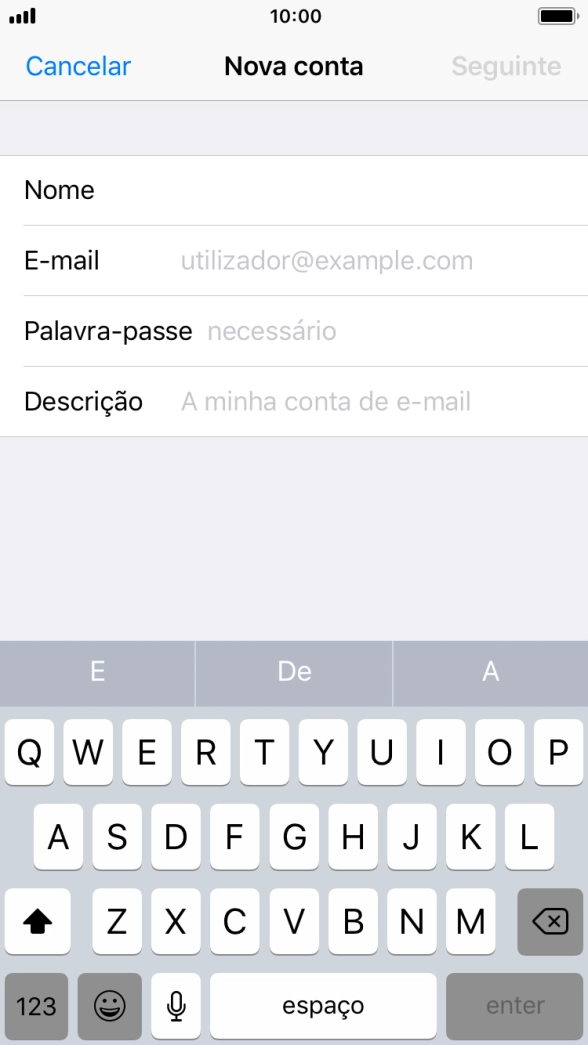Prima E-mail e introduza o seu endereço de e-mail Vodafone.