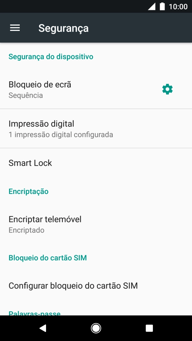 Prima Configurar bloqueio do cartão SIM.