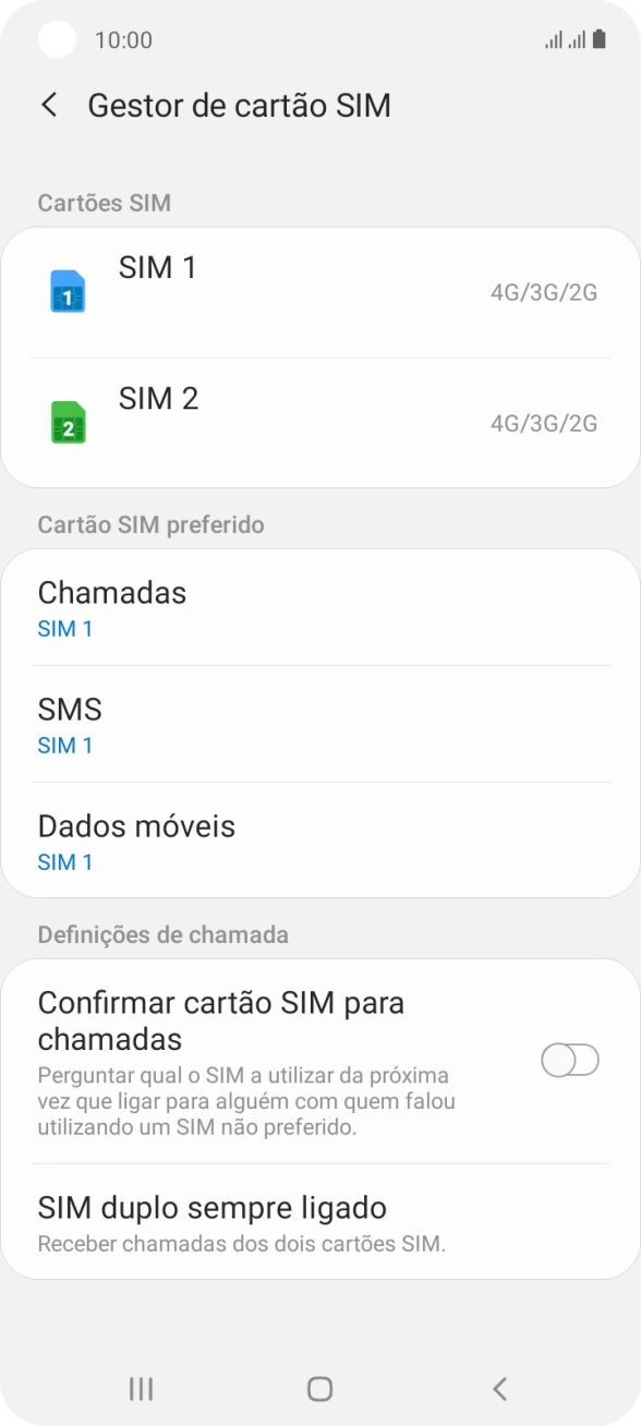 Prima o cartão SIM pretendido.