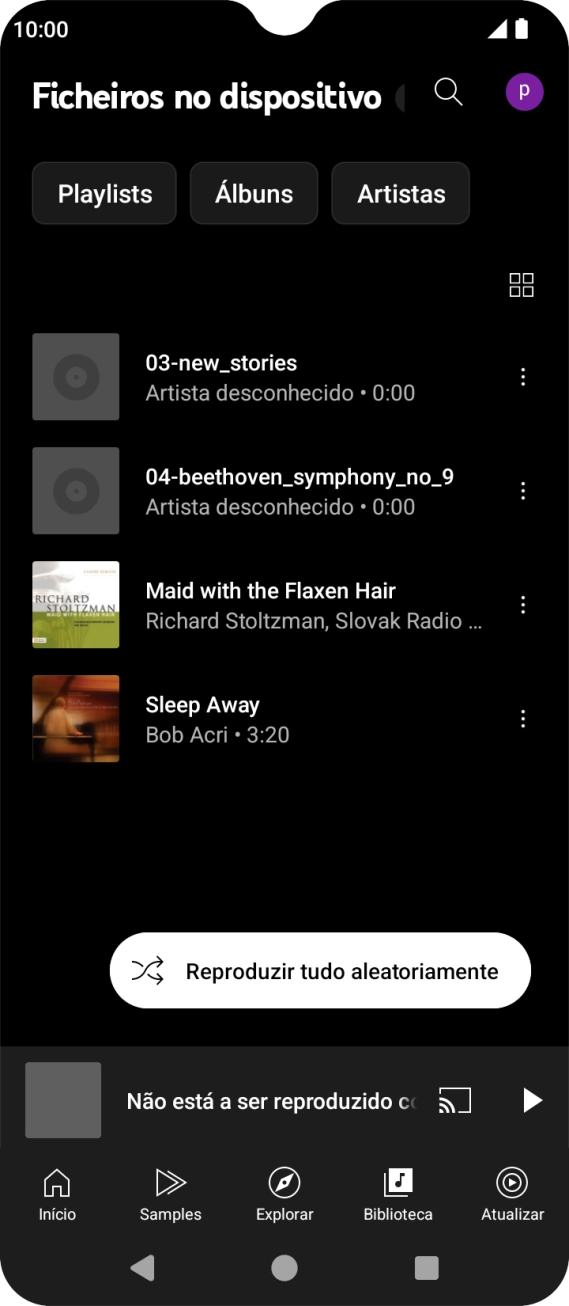 Prima o ficheiro de música pretendido.