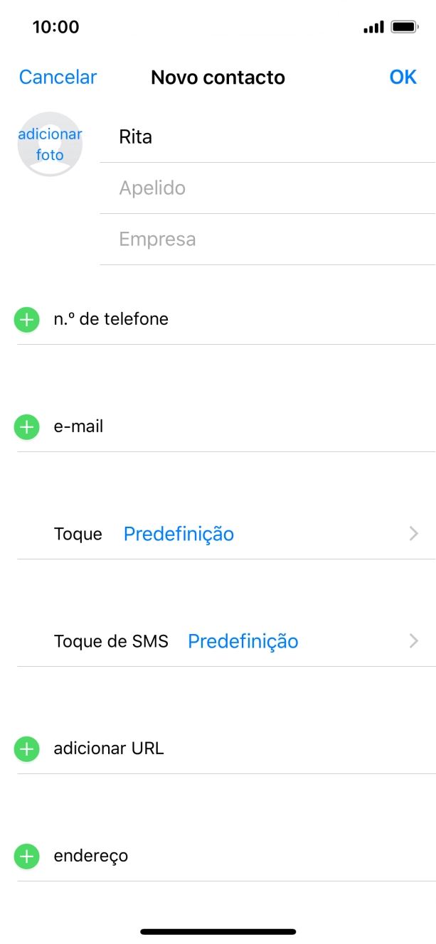 Prima Apelido e introduza o apelido.