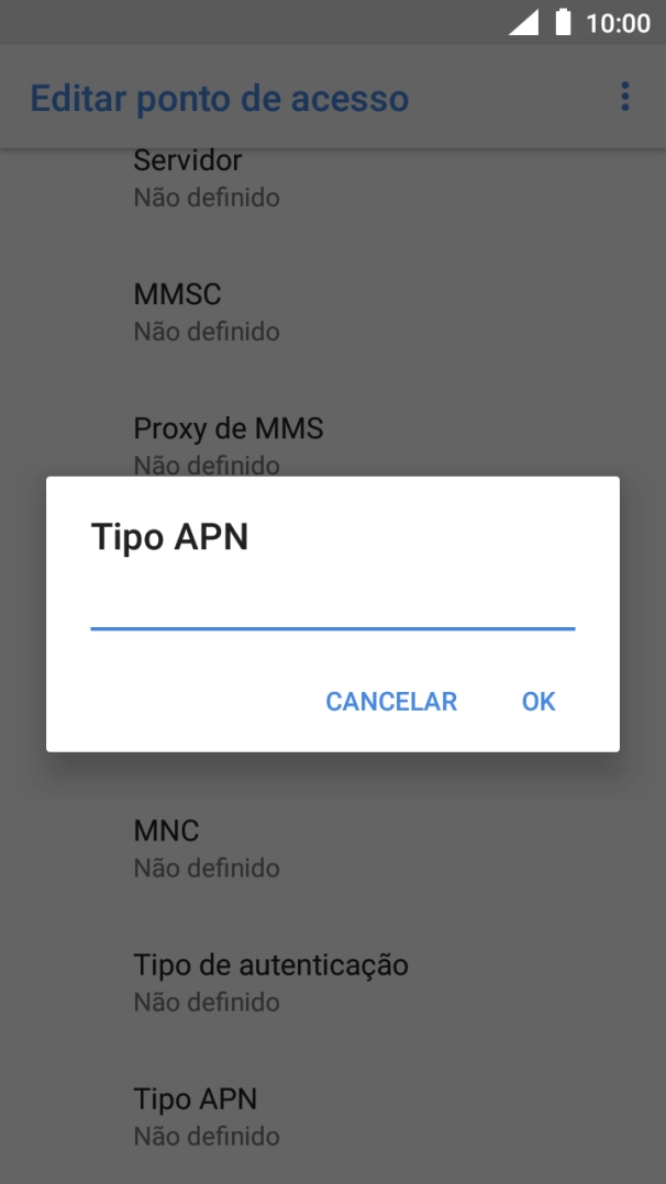 Introduza default e prima OK.