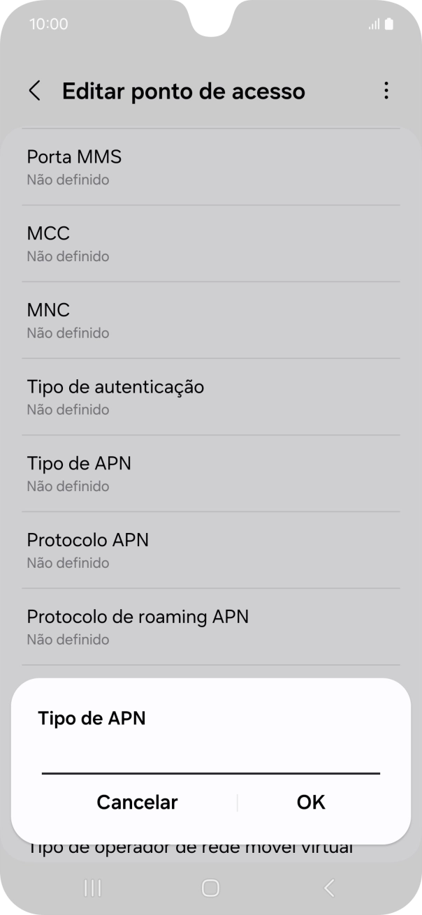 Introduza default e prima OK.