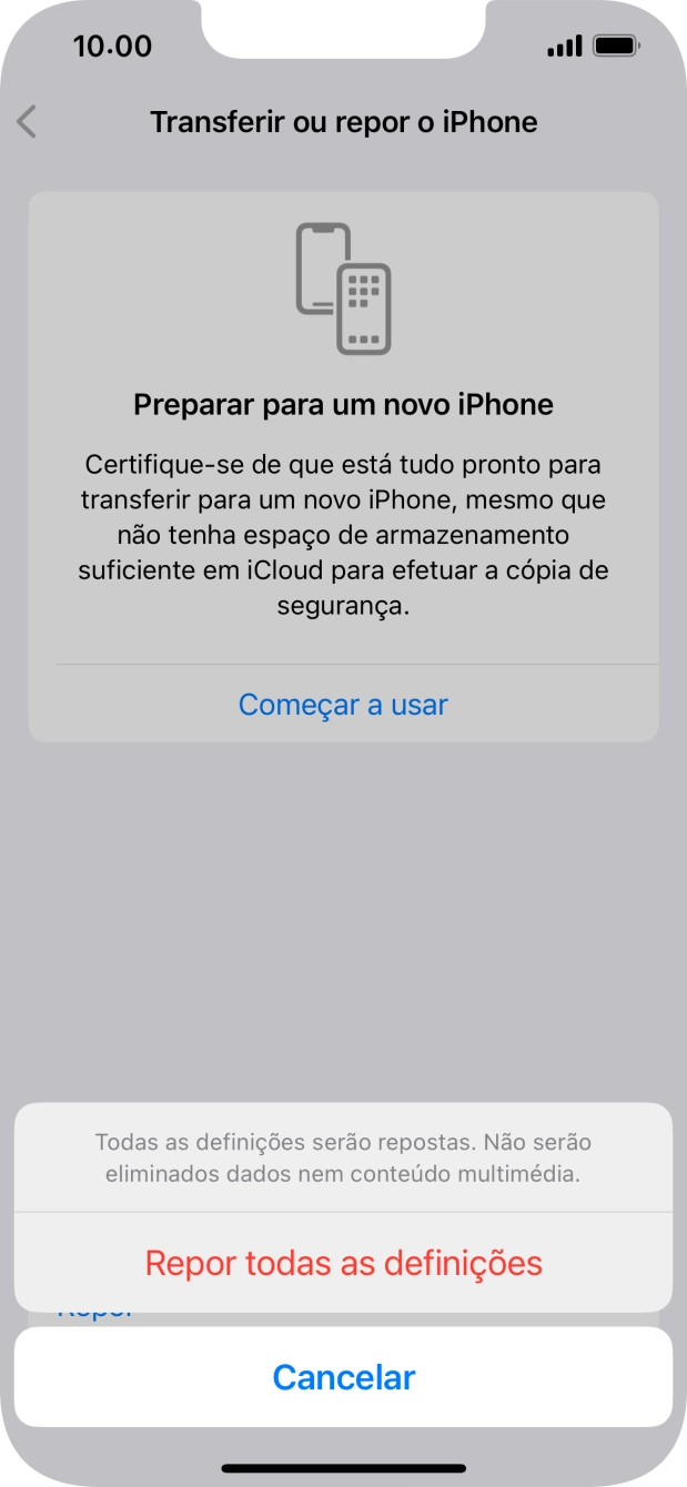 Prima Repor todas as definições.