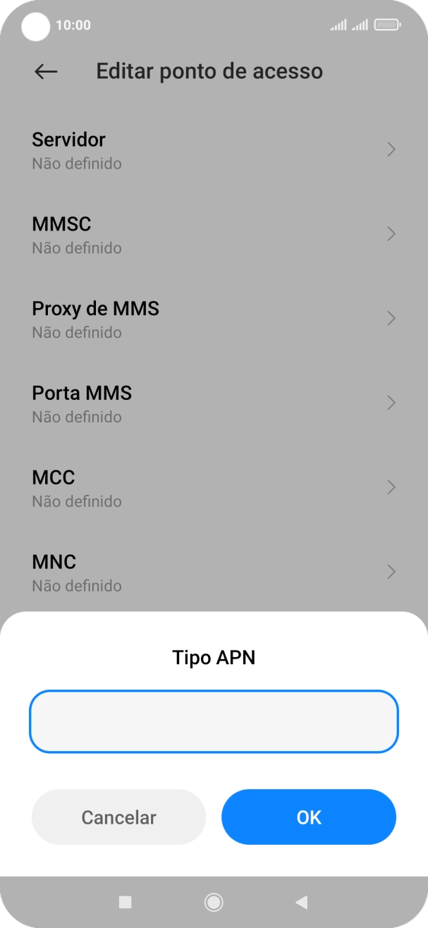 Introduza default e prima OK.