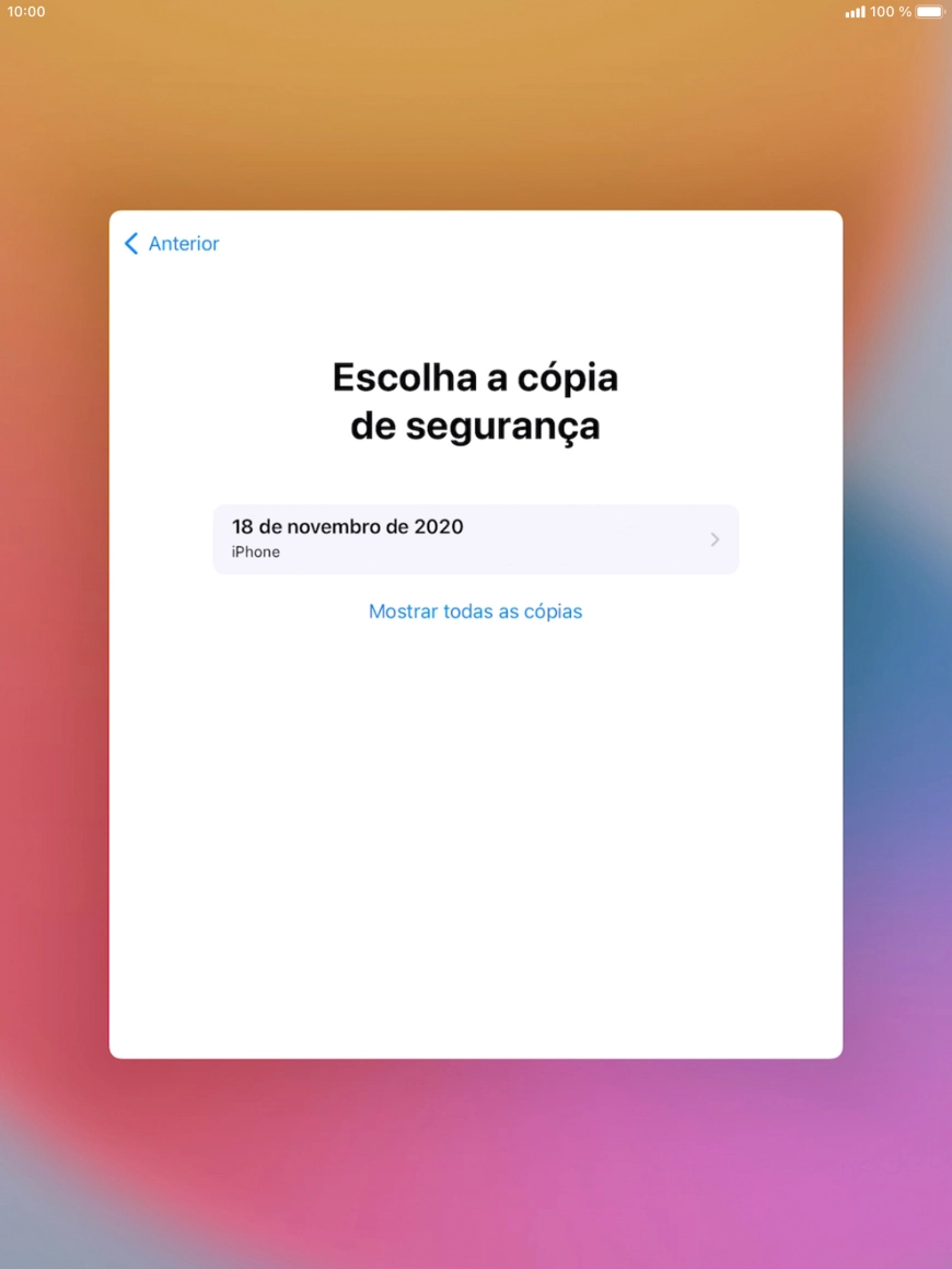 Prima a cópia de segurança pretendida e aguarde enquanto o tablet restaura o conteúdo a partir da cópia de segurança escolhida. Siga as indicações posteriores no ecrã para configurar o tablet de modo que este fique pronto a ser utilizado.
