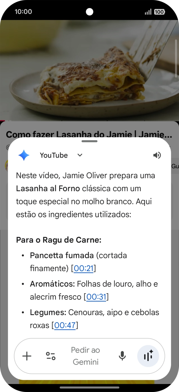 A resposta da Gemini à sua pergunta é agora mostrada no ecrã.