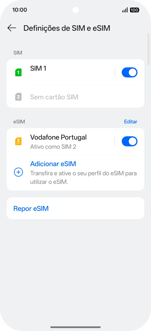 Prima o indicador junto à subscrição pretendida, para ativar ou desativar a subscrição.