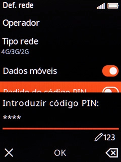 Introduza o seu código PIN e prima a tecla de navegação.