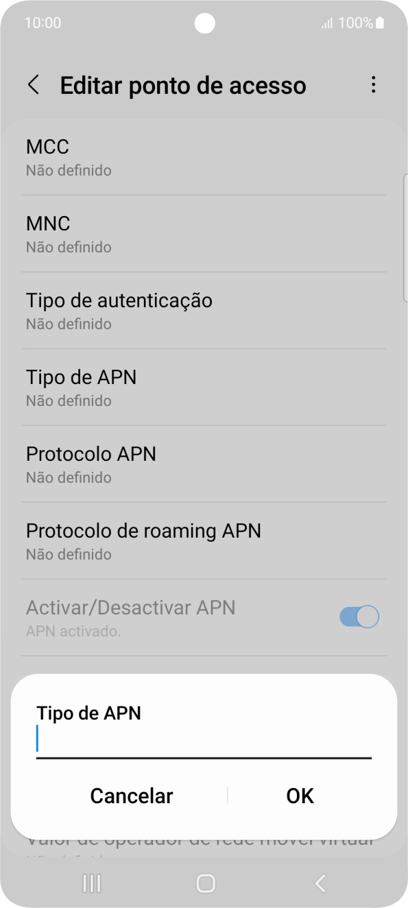 Introduza default e prima OK.