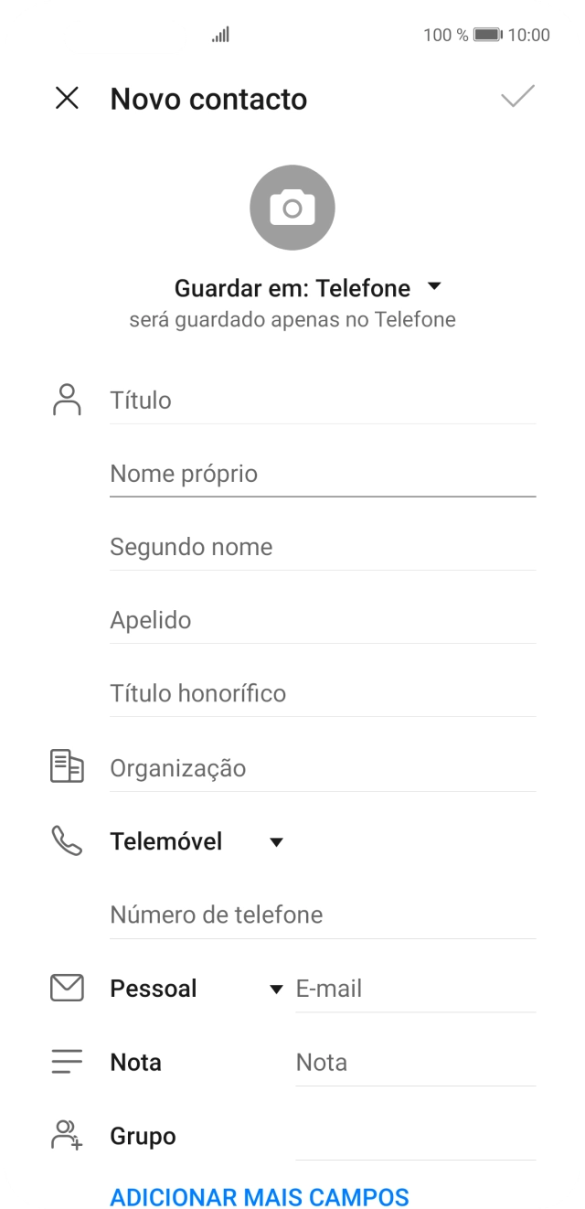 Prima Nome próprio e introduza o nome pretendido.
