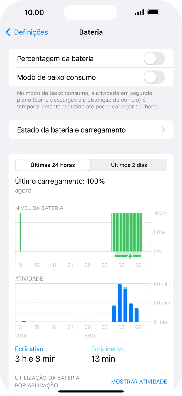Prima Estado da bateria e carregamento.