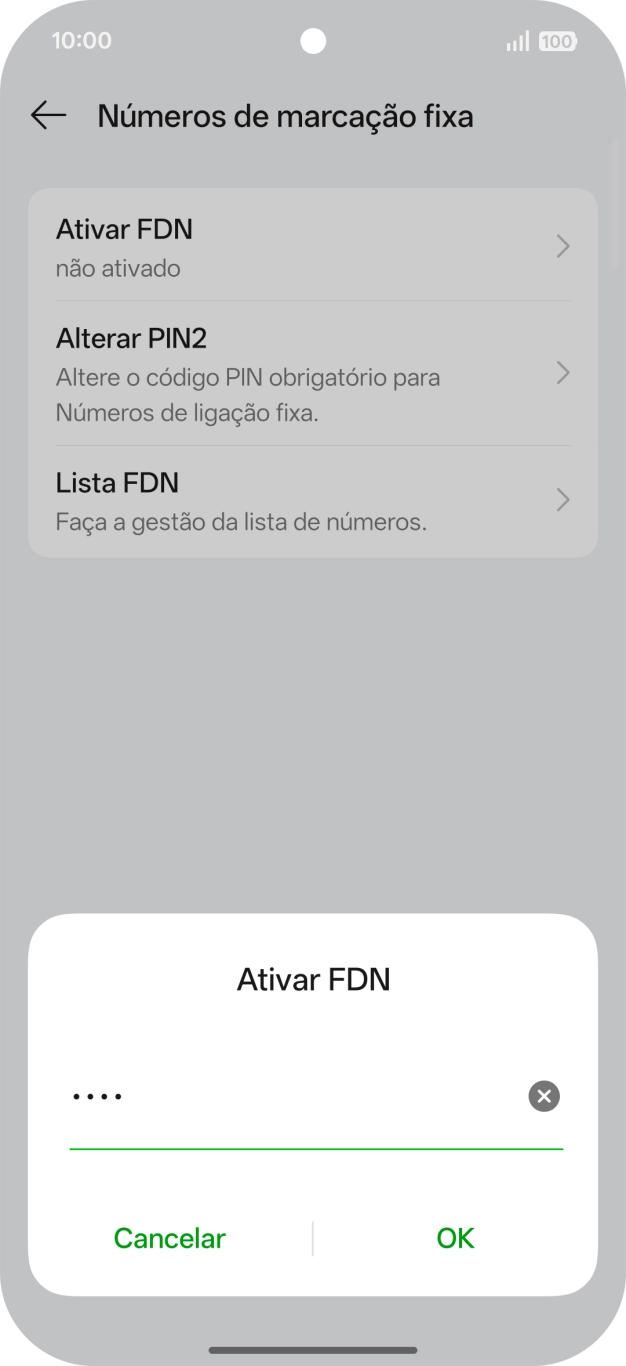 Introduza o código PIN2 e prima OK.