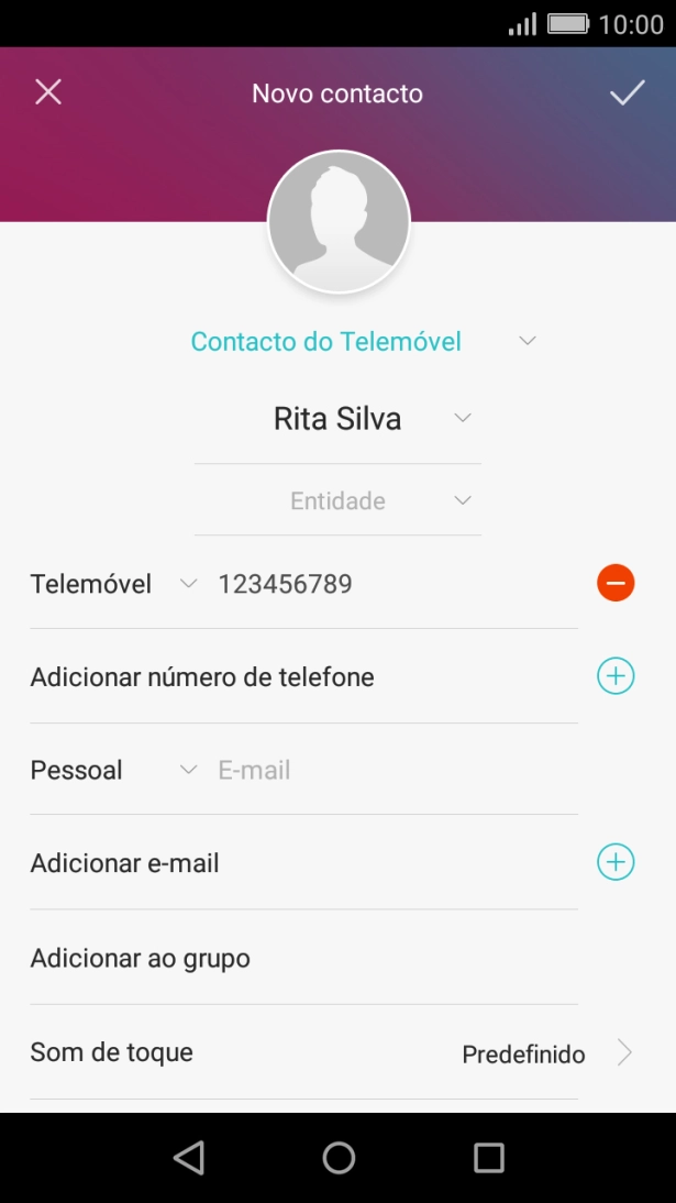 Prima o ícone para aceitar.