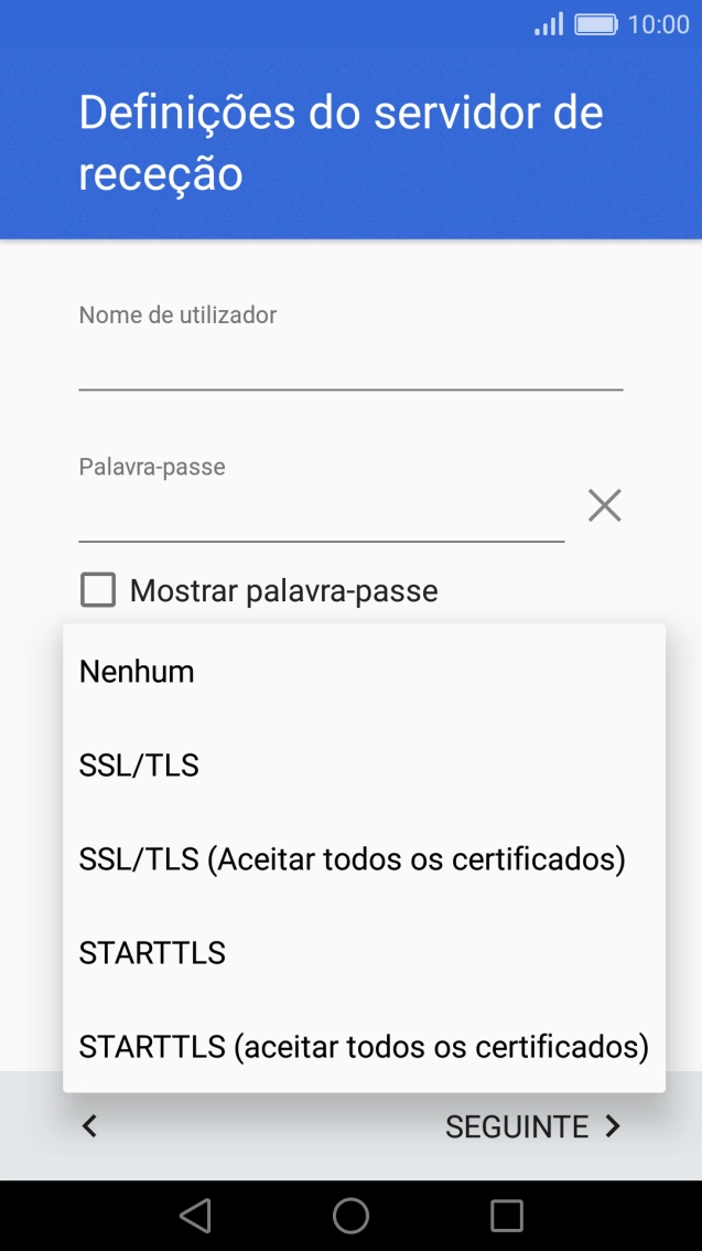 Prima STARTTLS para ativar a função.