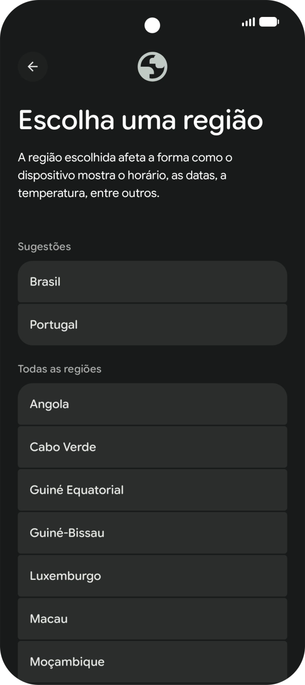 Prima a área ou país pretendido.