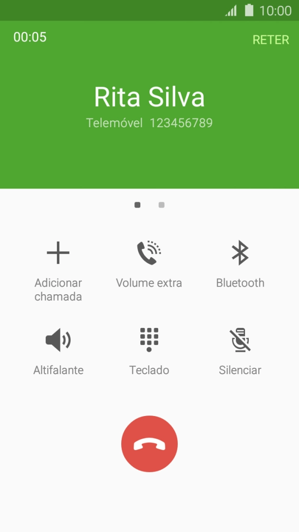 Prima o ícone para terminar a chamada.