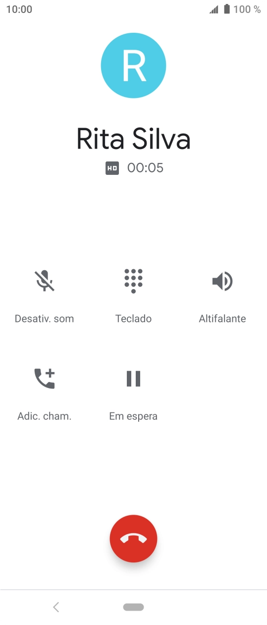Prima o ícone para terminar a chamada.