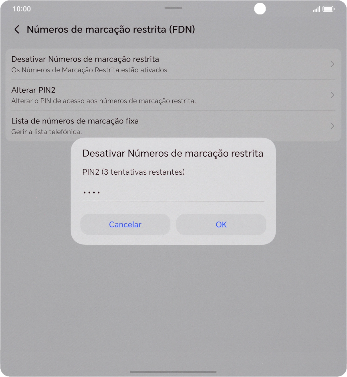 Introduza o código PIN2 e prima OK.