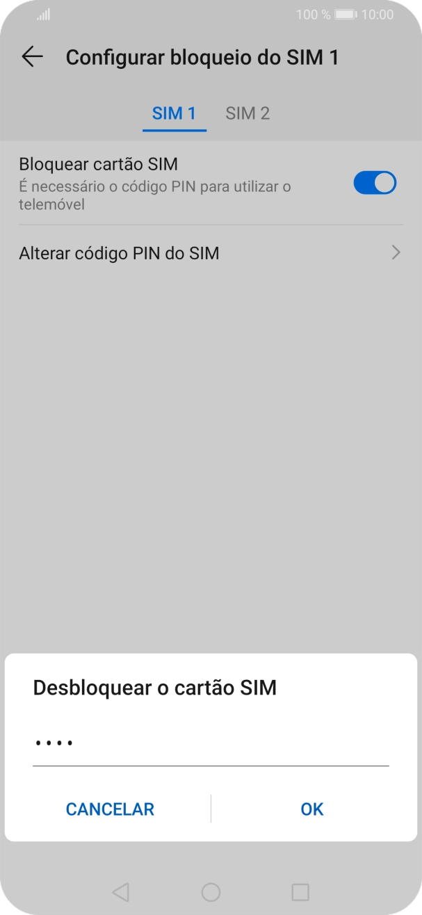 Introduza o seu código PIN e prima OK.
