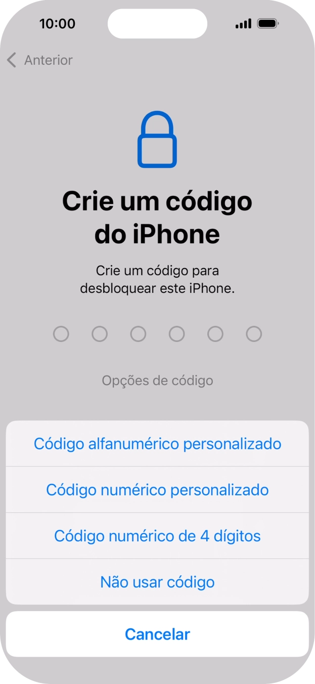 Siga as indicações no ecrã para ativar a utilização do código de bloqueio do telefone ou prima Não usar código.