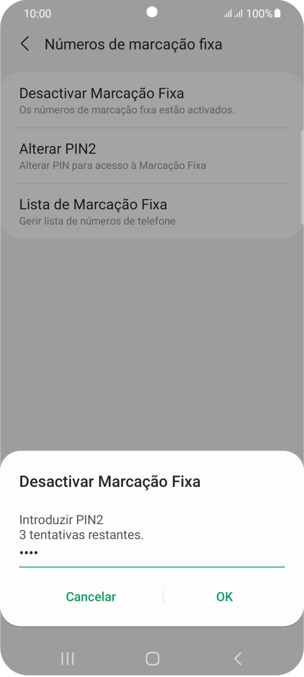 Introduza o código PIN2 e prima OK.