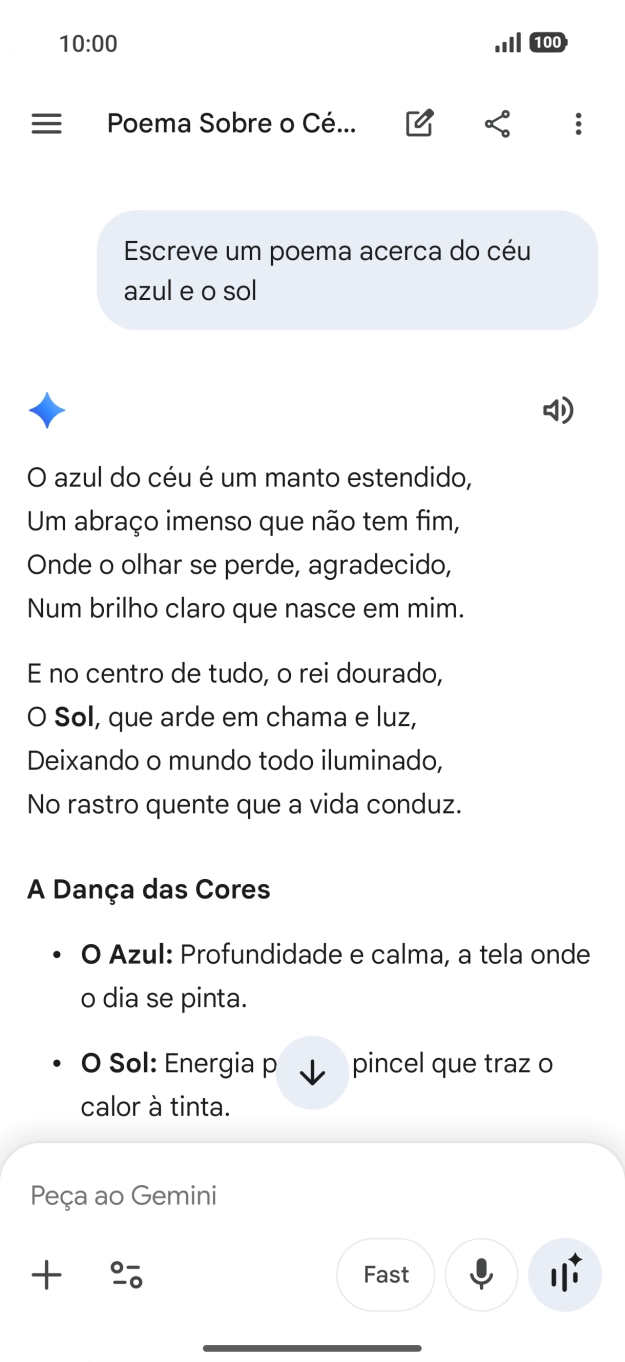 É possível solicitar à Gemini que gere um texto baseado na sua descrição.