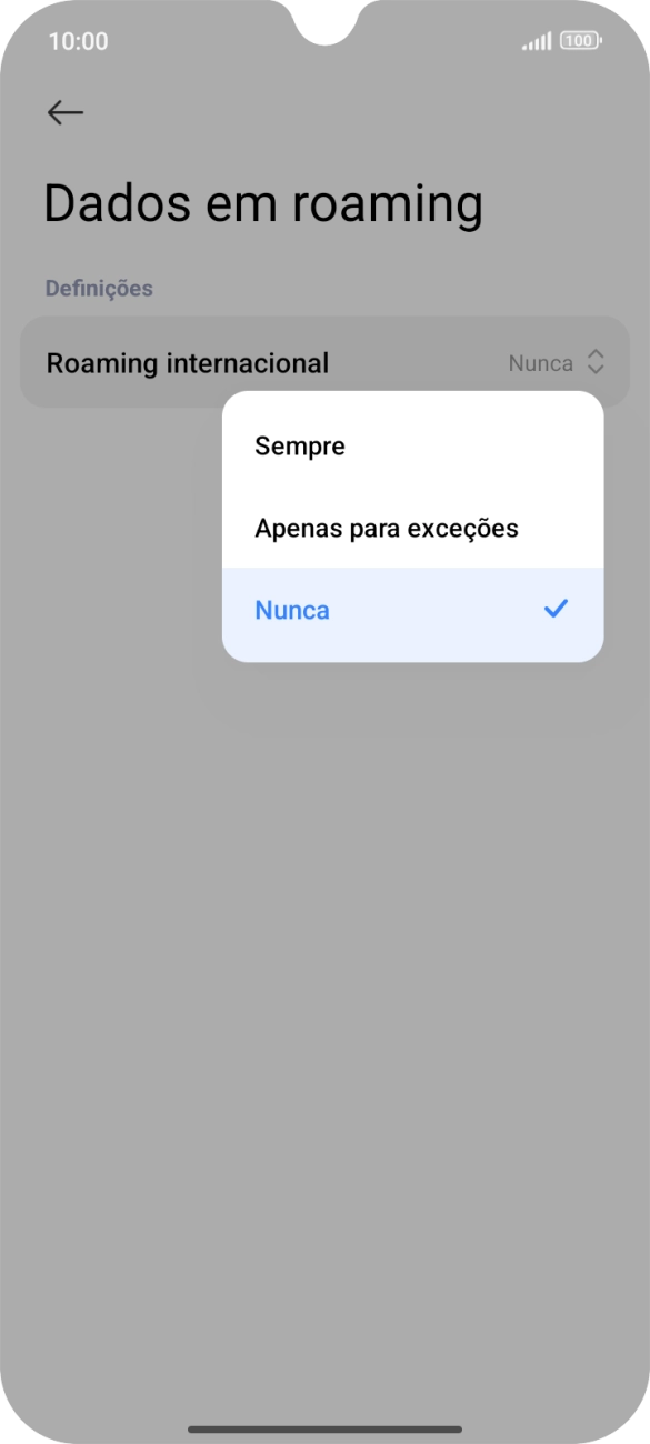 Prima a definição pretendida para ativar ou desativar a função.