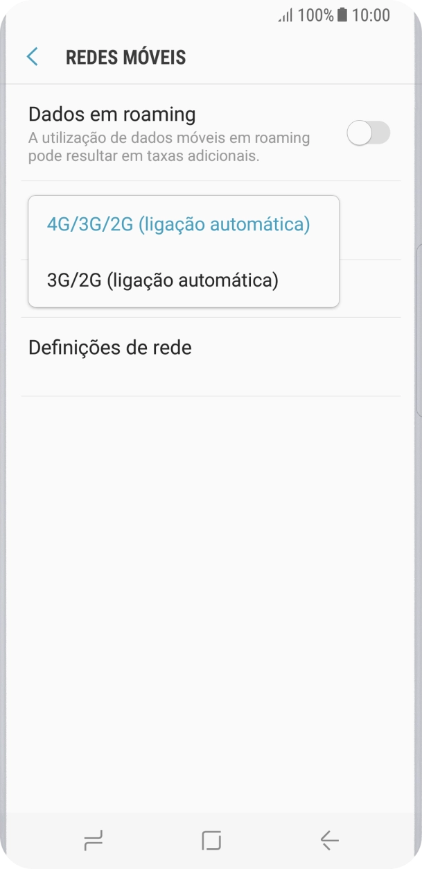 Prima o tipo de rede pretendido.
