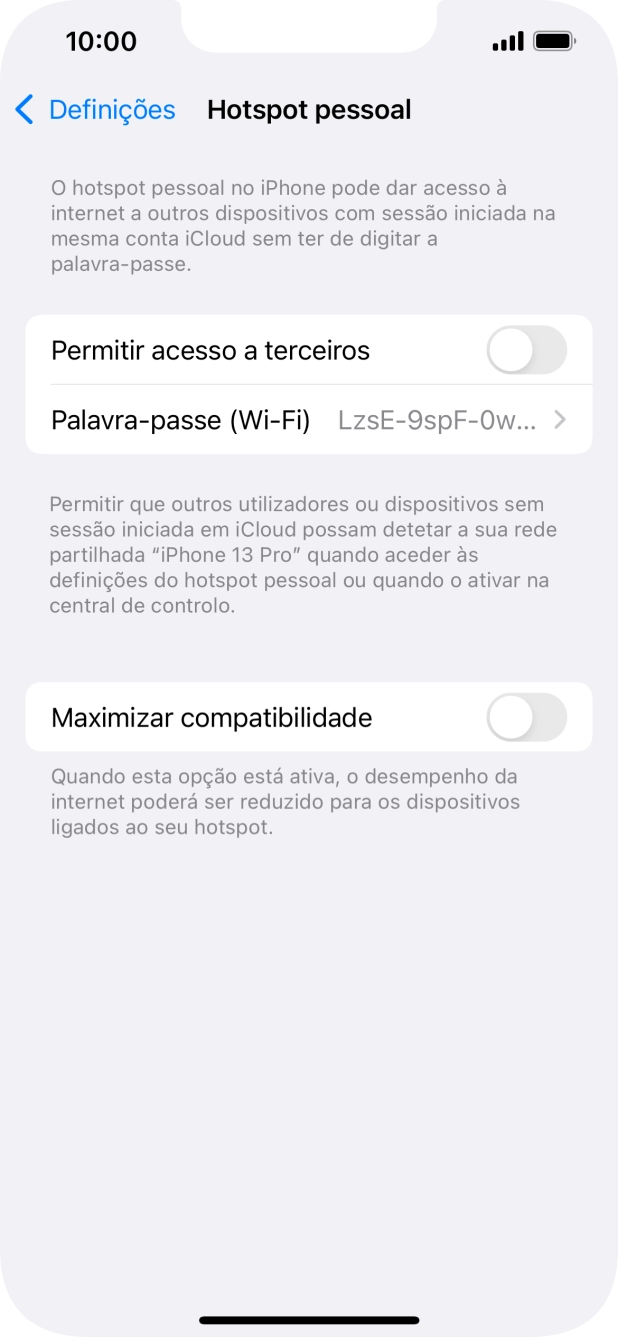 Prima Palavra-passe (Wi-Fi) e introduza a password pretendida.