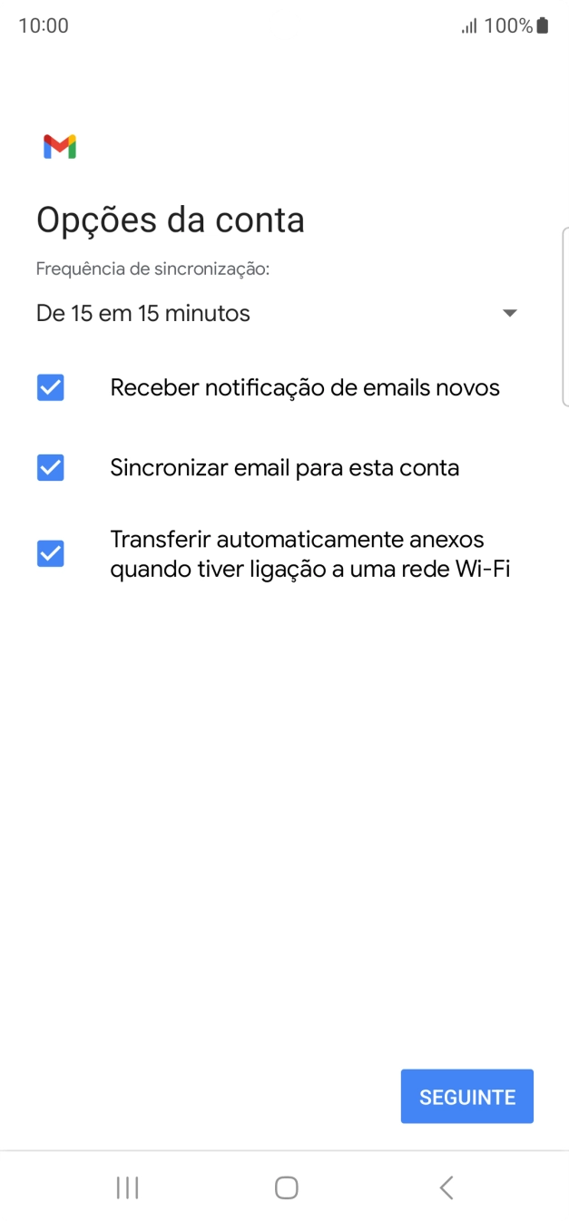 Se o ecrã mostrar esta imagem, a sua conta foi identificada e configurada automaticamente. Siga as indicações no ecrã para introduzir informações adicionais e concluir a configuração.