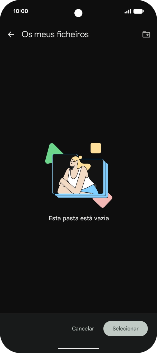 Se quiser criar uma nova pasta, prima o ícone de nova pasta e siga as indicações no ecrã para criar uma nova pasta.