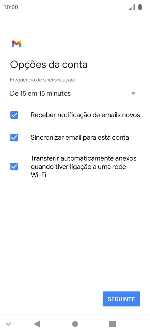 Se o ecrã mostrar esta imagem, a sua conta foi identificada e configurada automaticamente. Siga as indicações no ecrã para introduzir informações adicionais e concluir a configuração.